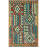 Hand-Woven Sangat Kilim Kezban Lt. Green/Rust Rug - 3'3" x 4'7"