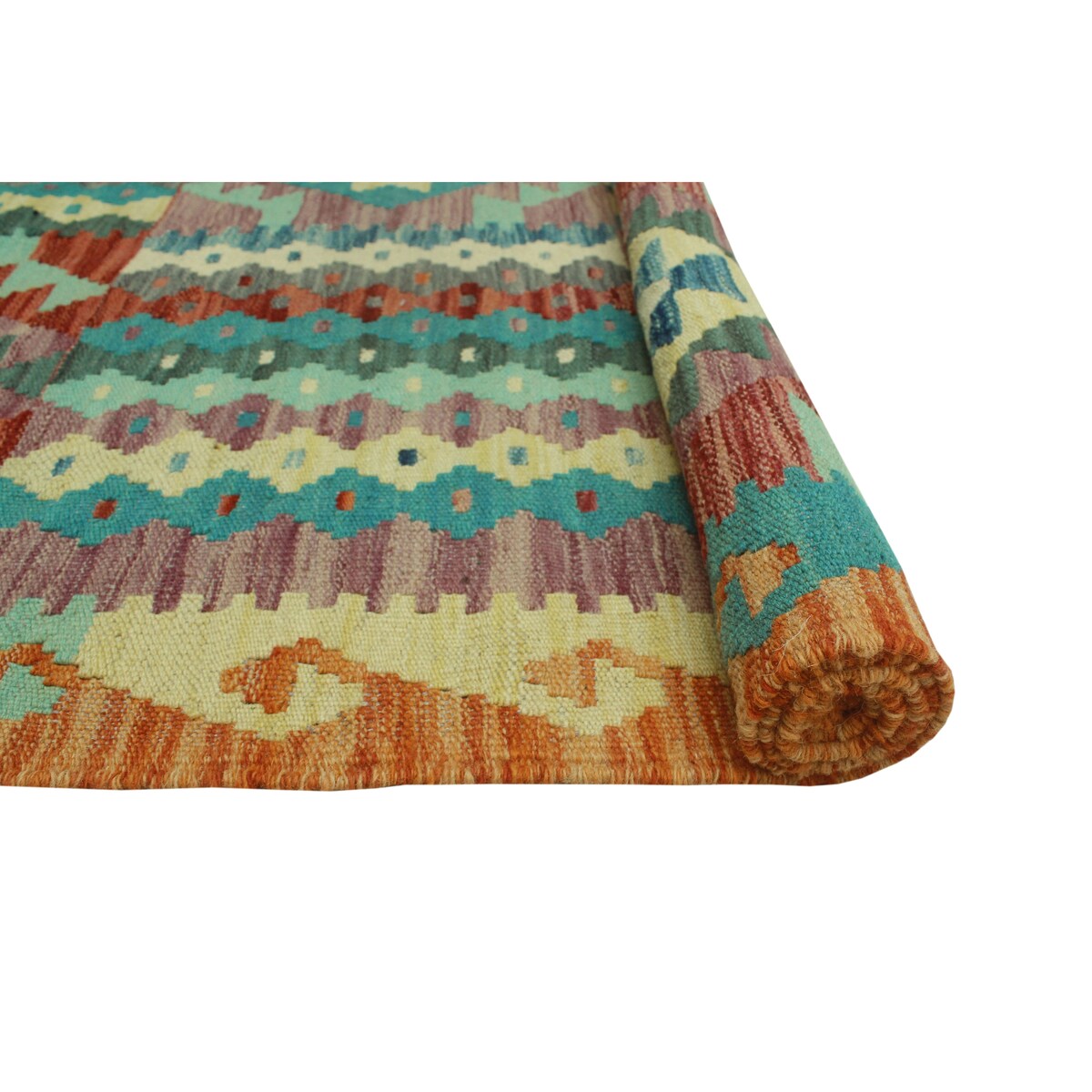 Hand-Woven Sangat Kilim Kezban Lt. Green/Rust Rug - 3'3" x 4'7"