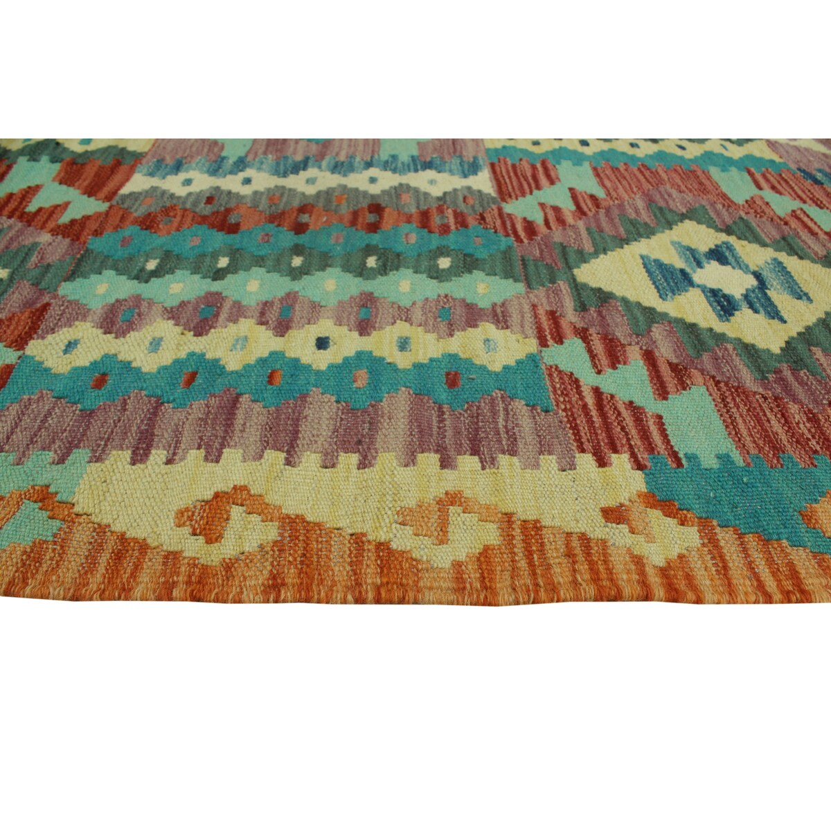 Hand-Woven Sangat Kilim Kezban Lt. Green/Rust Rug - 3'3" x 4'7"