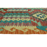 Hand-Woven Sangat Kilim Kezban Lt. Green/Rust Rug - 3'3" x 4'7"