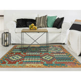 Hand-Woven Sangat Kilim Kezban Lt. Green/Rust Rug - 3'3" x 4'7"