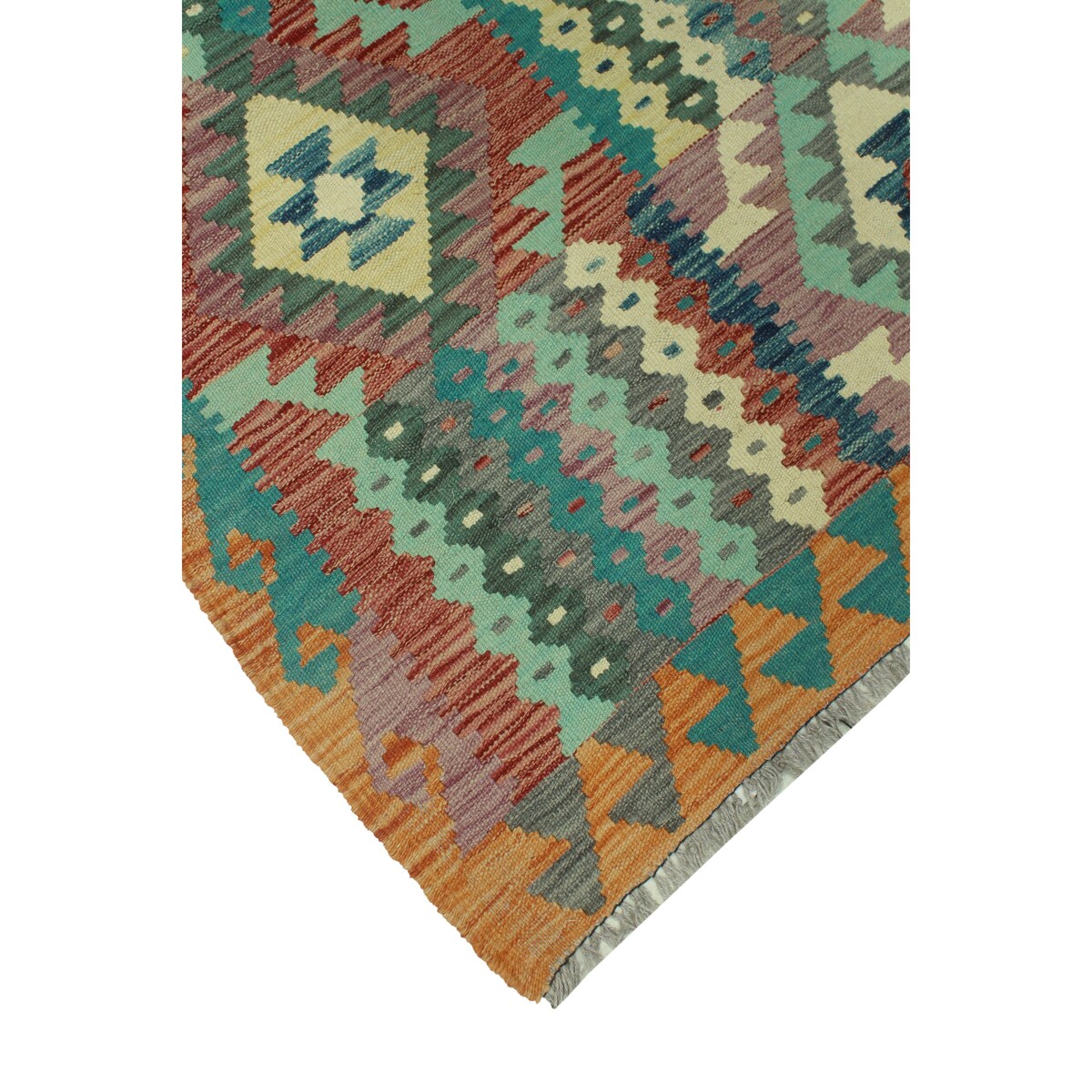 Hand-Woven Sangat Kilim Kezban Lt. Green/Rust Rug - 3'3" x 4'7"