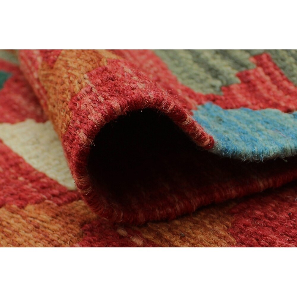 Noori Rug Sangat Kilim Leif Red/Green Rug - 1'7" x 1'10"