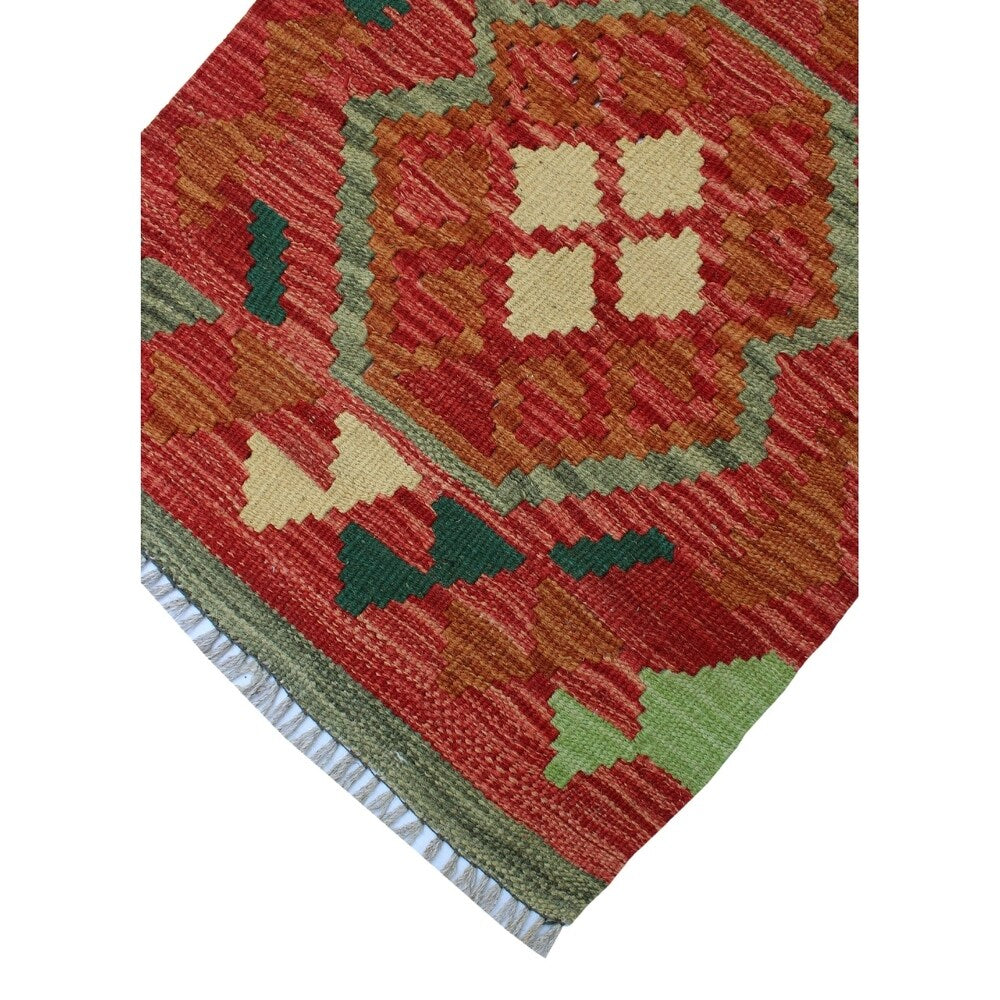 Noori Rug Sangat Kilim Leif Red/Green Rug - 1'7" x 1'10"