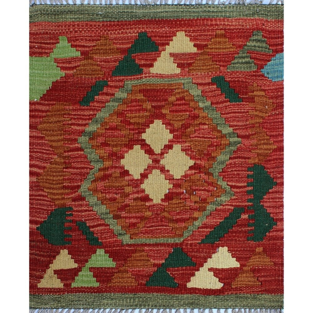 Noori Rug Sangat Kilim Leif Red/Green Rug - 1'7" x 1'10"