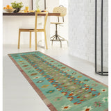 Hand-Woven Sangat Kilim Lilah Blue/Lt. Green Runner - 2'9" x 9'6"