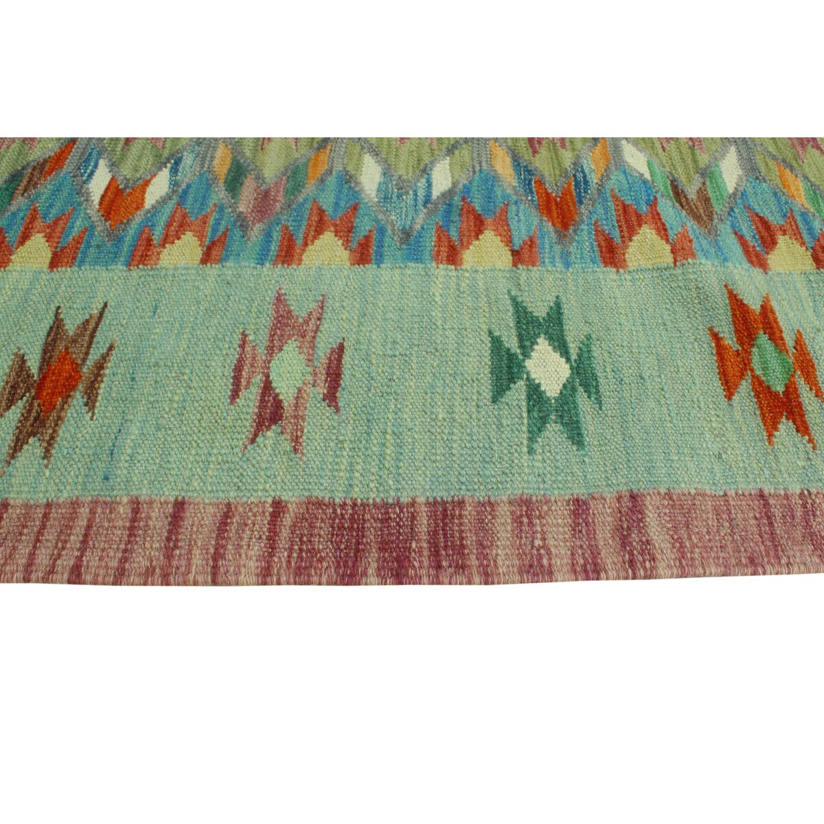 Hand-Woven Sangat Kilim Lilah Blue/Lt. Green Runner - 2'9" x 9'6"