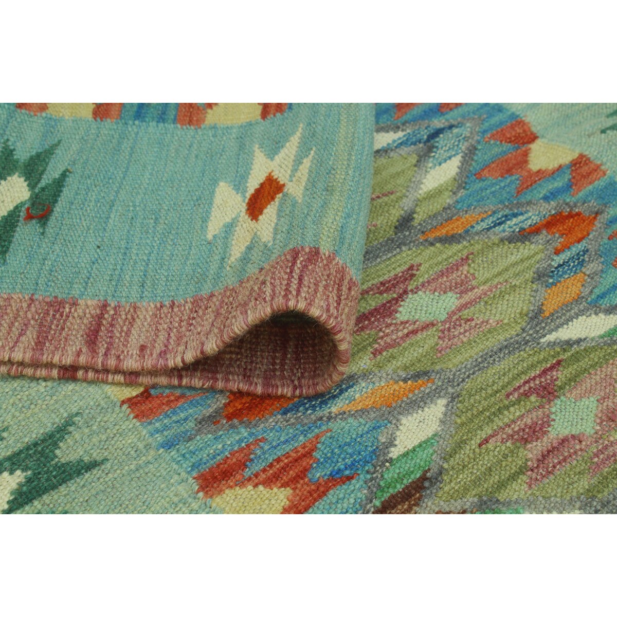 Hand-Woven Sangat Kilim Lilah Blue/Lt. Green Runner - 2'9" x 9'6"