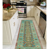 Hand-Woven Sangat Kilim Lilah Blue/Lt. Green Runner - 2'9" x 9'6"
