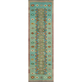 Hand-Woven Sangat Kilim Lilah Blue/Lt. Green Runner - 2'9" x 9'6"