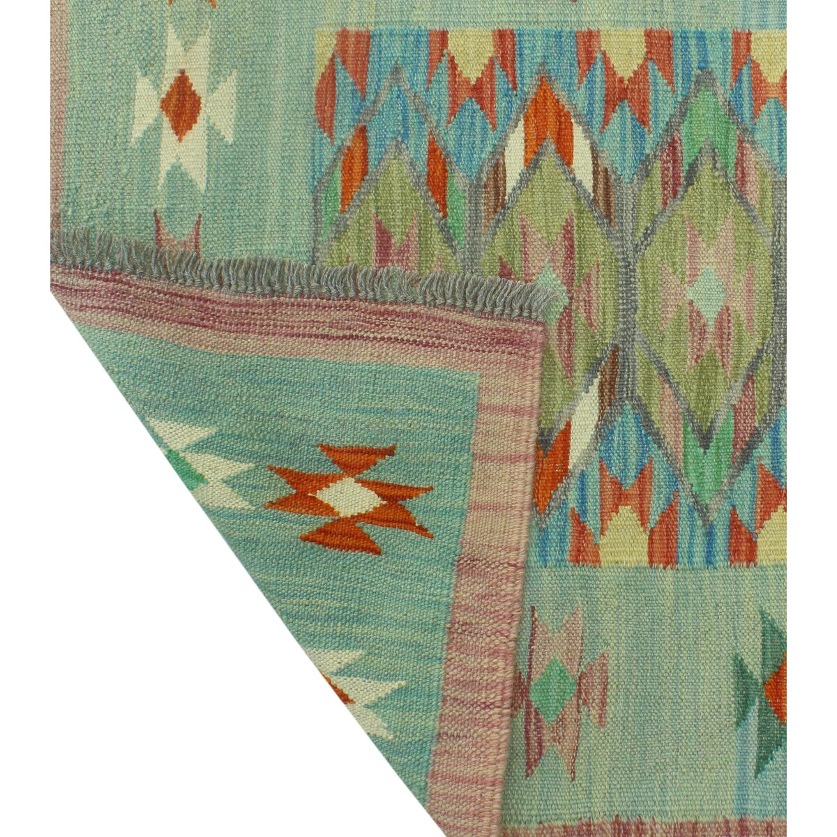 Hand-Woven Sangat Kilim Lilah Blue/Lt. Green Runner - 2'9" x 9'6"