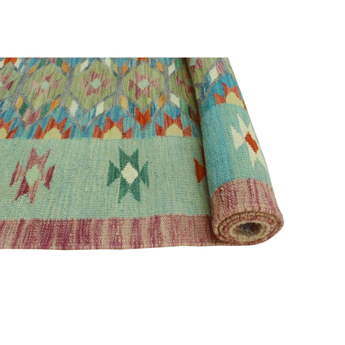 Hand-Woven Sangat Kilim Lilah Blue/Lt. Green Runner - 2'9" x 9'6"