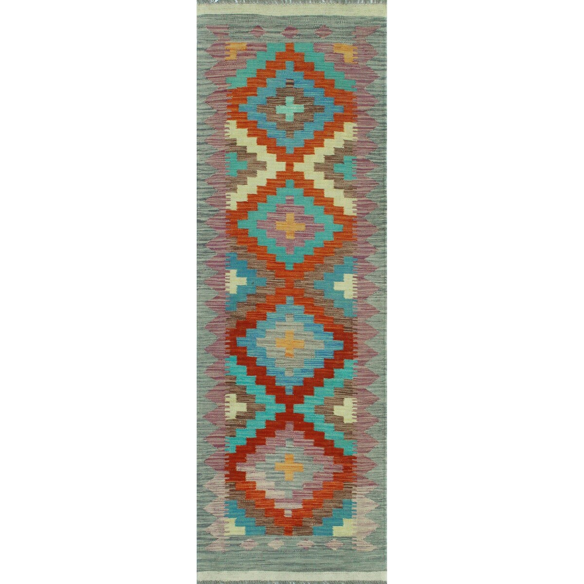 Noori Rug Sangat Kilim Margarit Red/Blue Runner - 2'1" x 6'4"