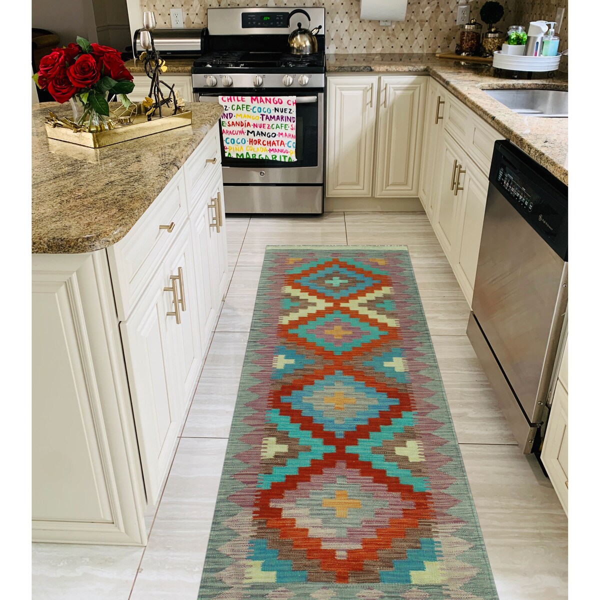 Noori Rug Sangat Kilim Margarit Red/Blue Runner - 2'1" x 6'4"