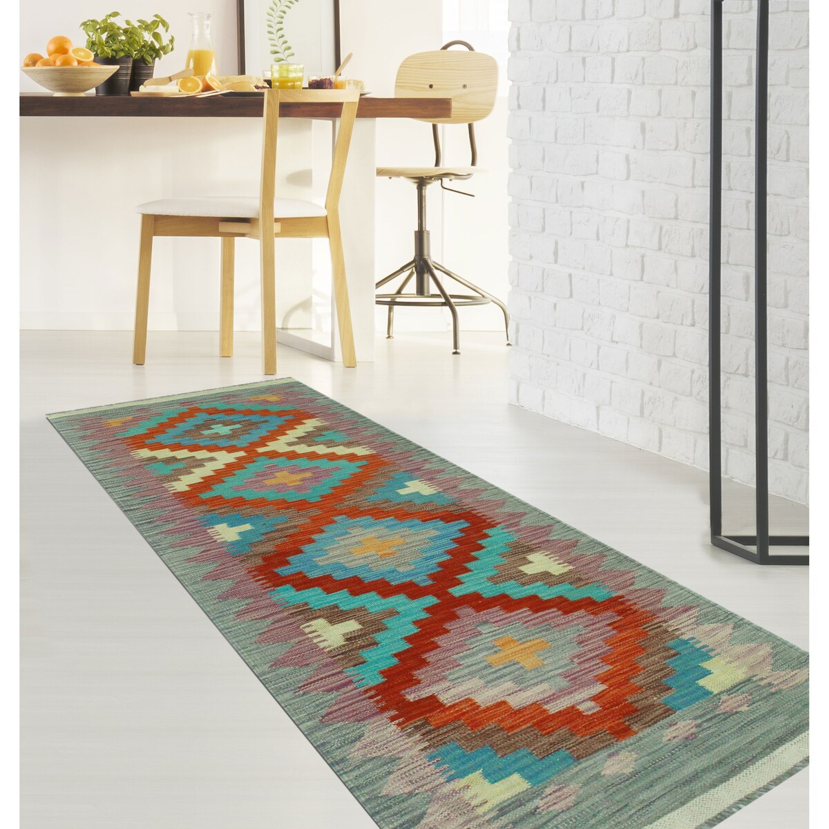 Noori Rug Sangat Kilim Margarit Red/Blue Runner - 2'1" x 6'4"
