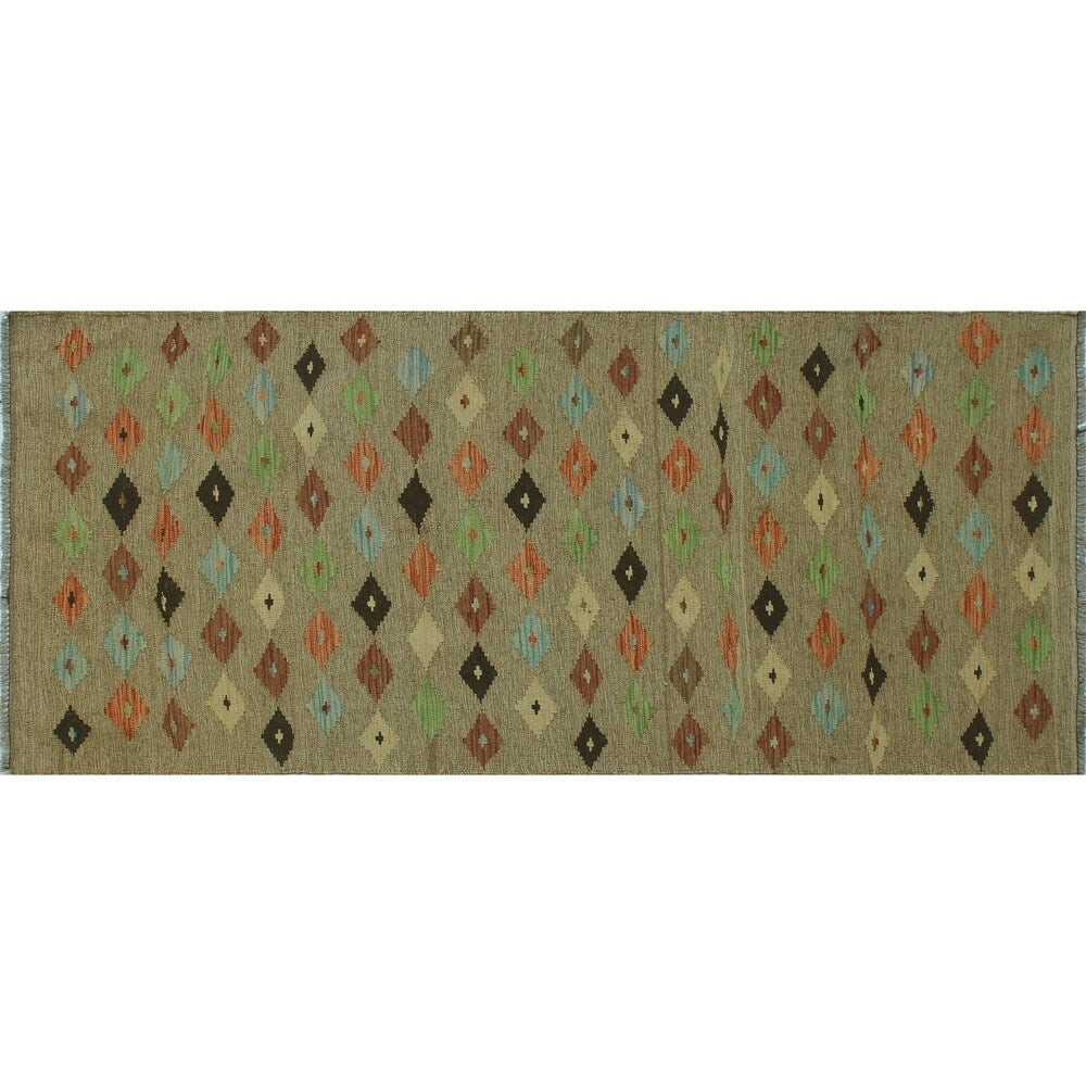 Noori Rug Sangat Kilim Mutalee Brown/Blue Runner - 2'10" x 6'5"