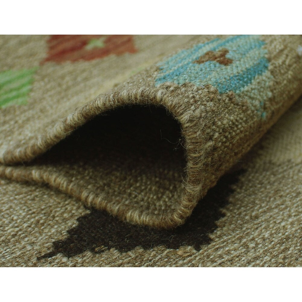 Noori Rug Sangat Kilim Mutalee Brown/Blue Runner - 2'10" x 6'5"
