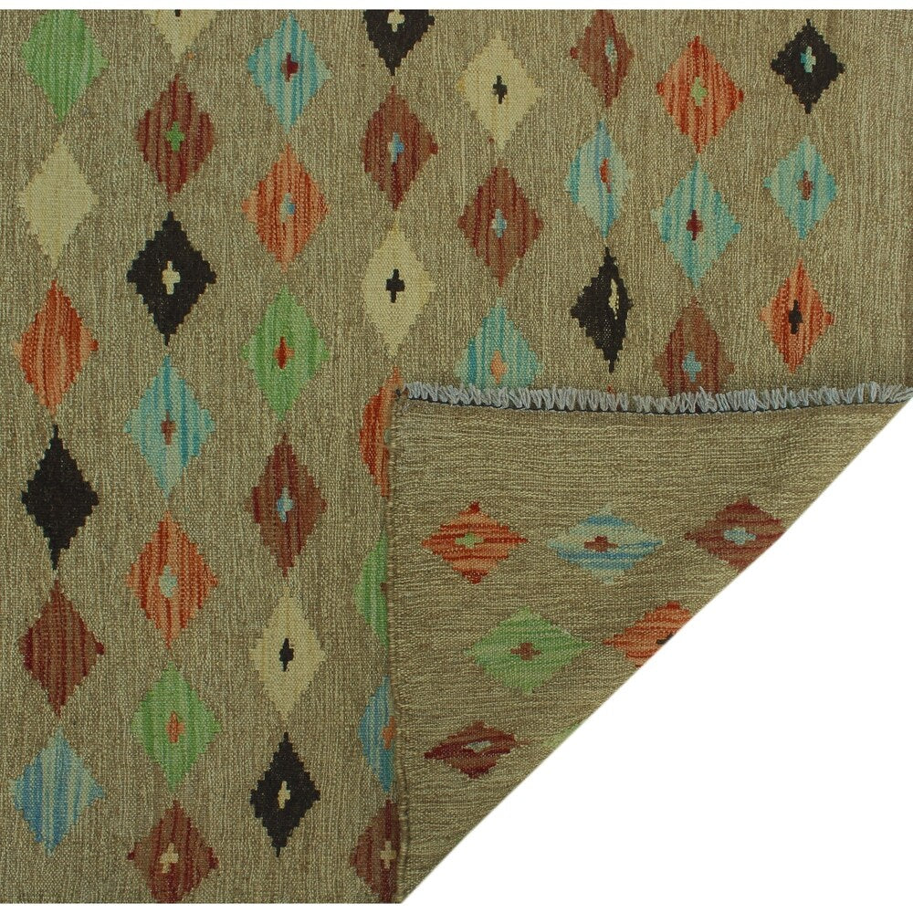 Noori Rug Sangat Kilim Mutalee Brown/Blue Runner - 2'10" x 6'5"