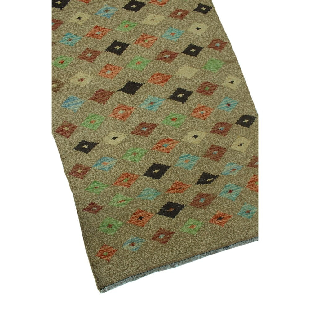 Noori Rug Sangat Kilim Mutalee Brown/Blue Runner - 2'10" x 6'5"