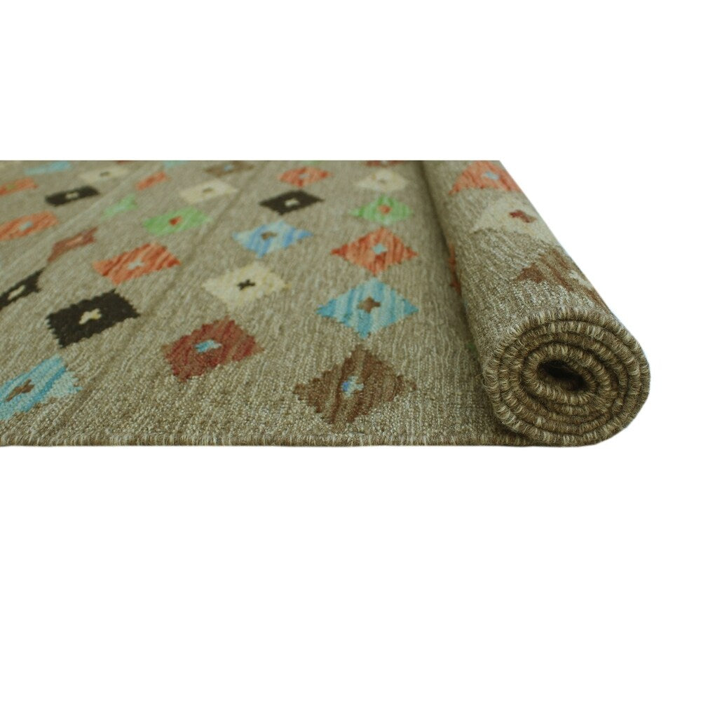 Noori Rug Sangat Kilim Mutalee Brown/Blue Runner - 2'10" x 6'5"