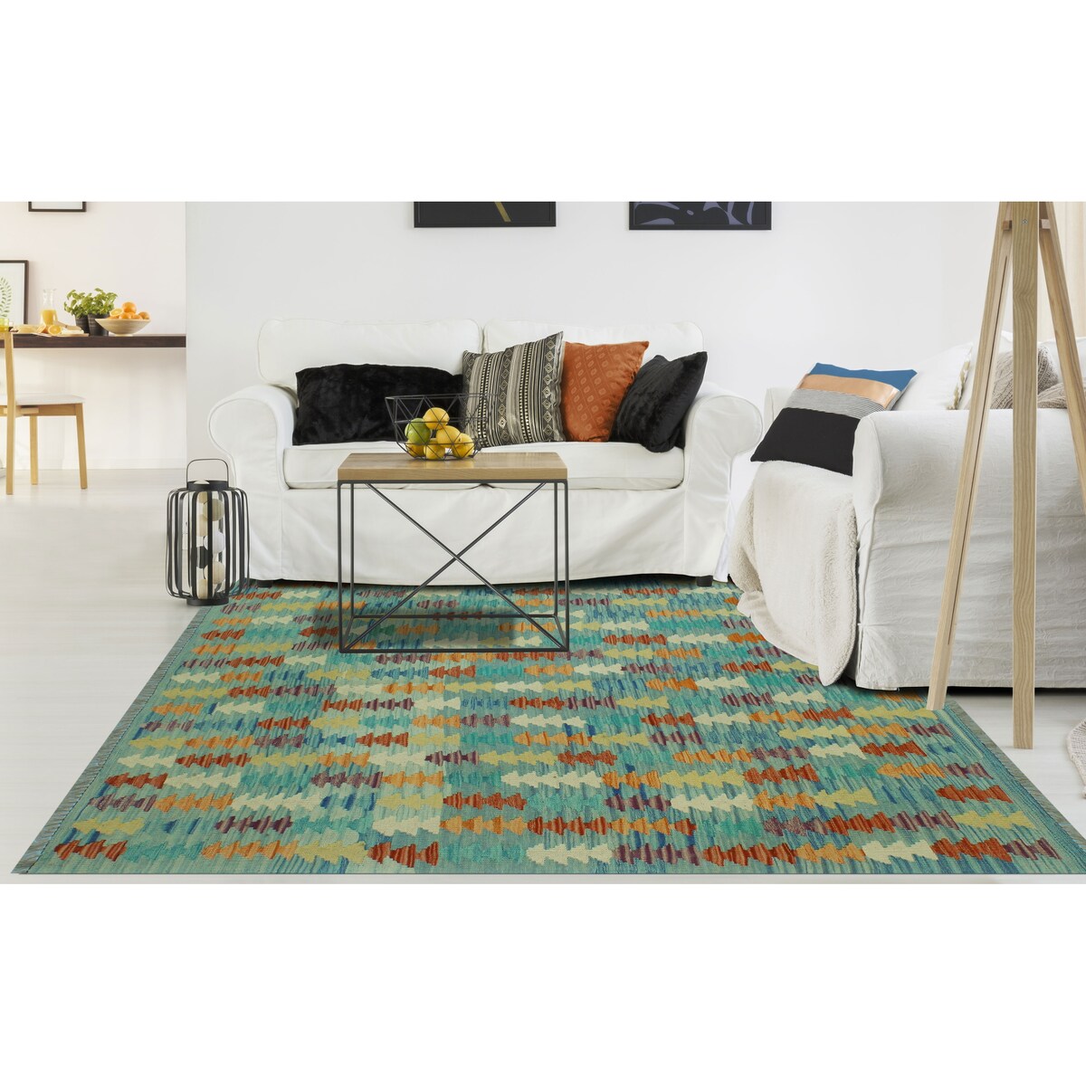 Noori Rug Sangat Kilim Omer Blue/Orange Rug - 4'10" x 6'3"