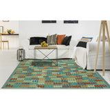 Noori Rug Sangat Kilim Omer Blue/Orange Rug - 4'10" x 6'3"