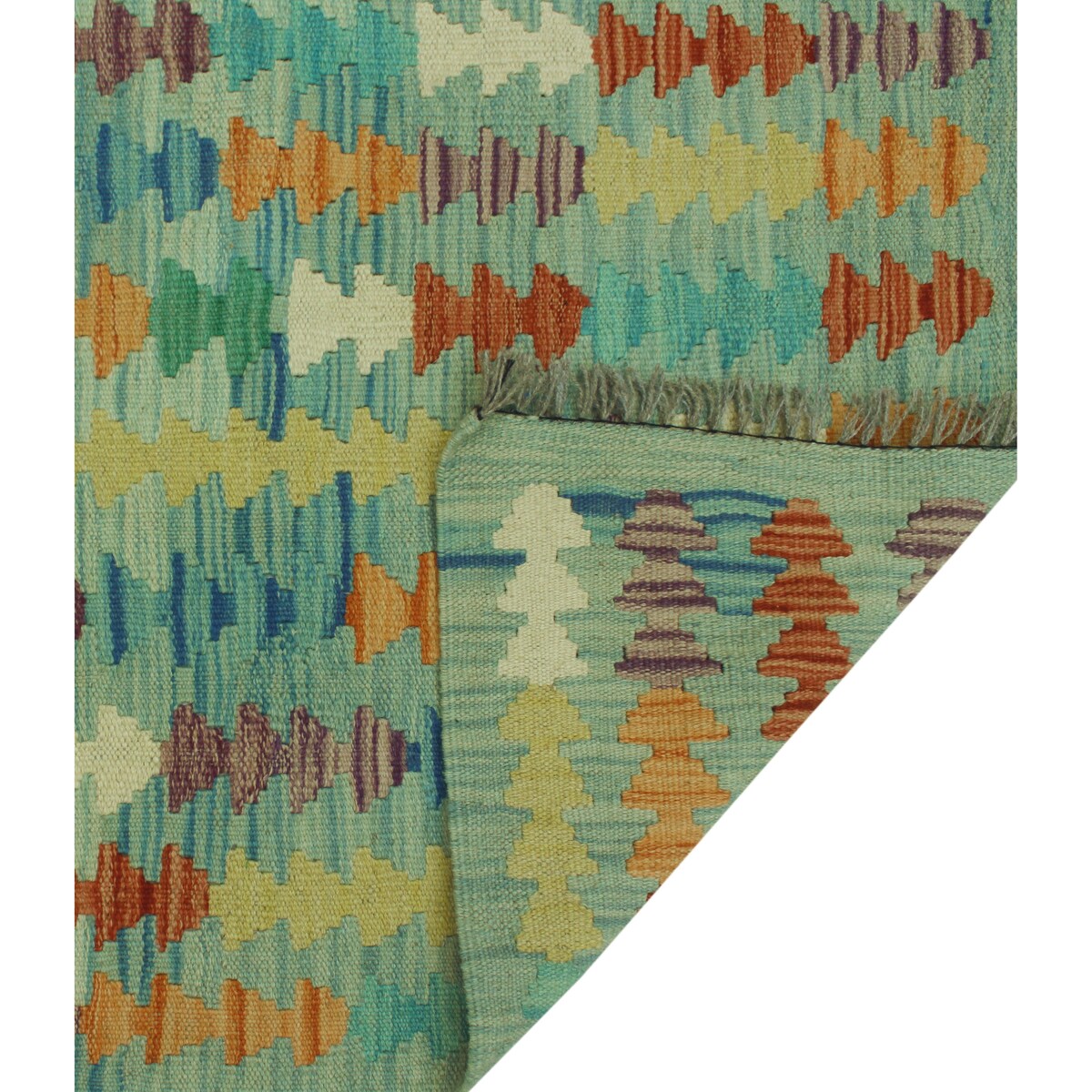 Noori Rug Sangat Kilim Omer Blue/Orange Rug - 4'10" x 6'3"