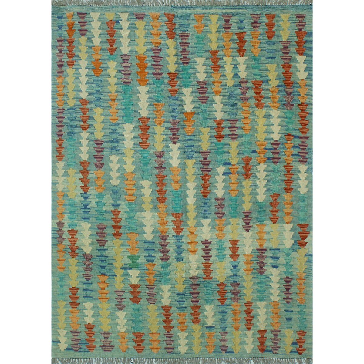 Noori Rug Sangat Kilim Omer Blue/Orange Rug - 4'10" x 6'3"