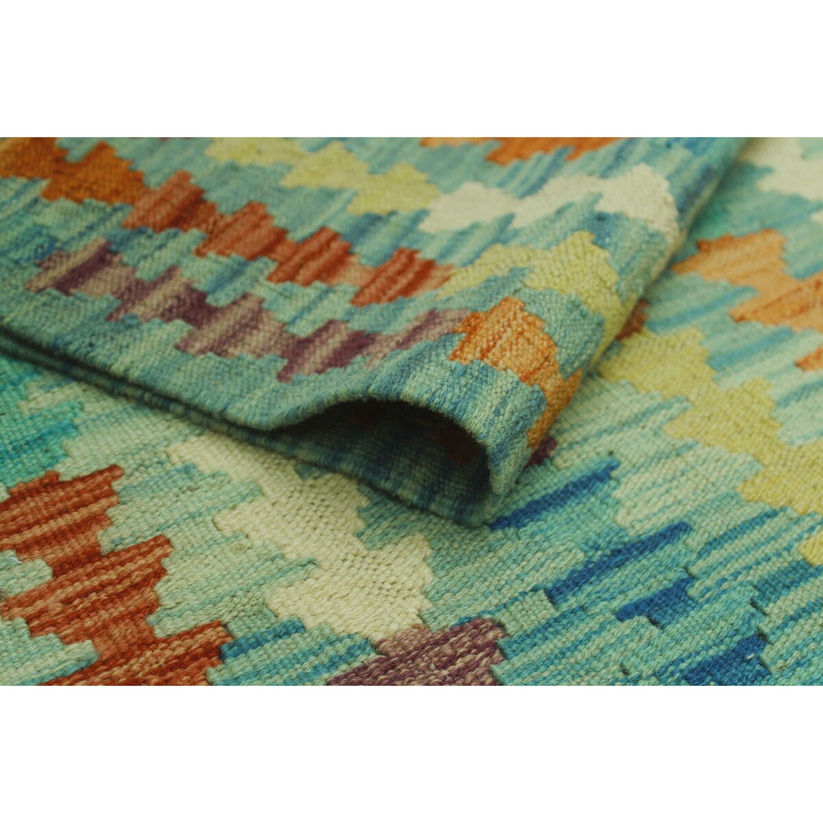 Noori Rug Sangat Kilim Omer Blue/Orange Rug - 4'10" x 6'3"