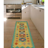 Hand-Woven Sangat Kilim Tarrence Gold/Green Runner - 1'11" x 6'3"