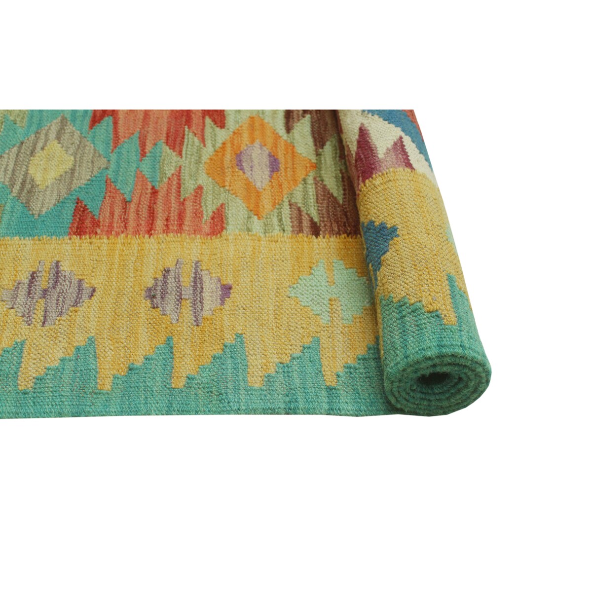 Hand-Woven Sangat Kilim Tarrence Gold/Green Runner - 1'11" x 6'3"