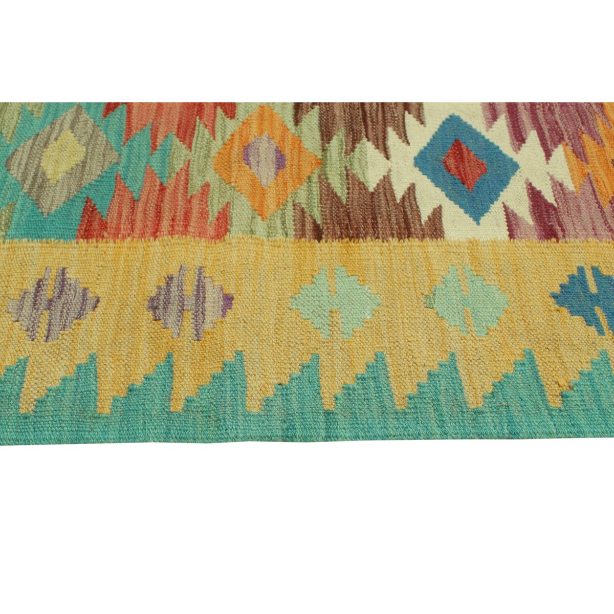 Hand-Woven Sangat Kilim Tarrence Gold/Green Runner - 1'11" x 6'3"