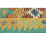 Hand-Woven Sangat Kilim Tarrence Gold/Green Runner - 1'11" x 6'3"