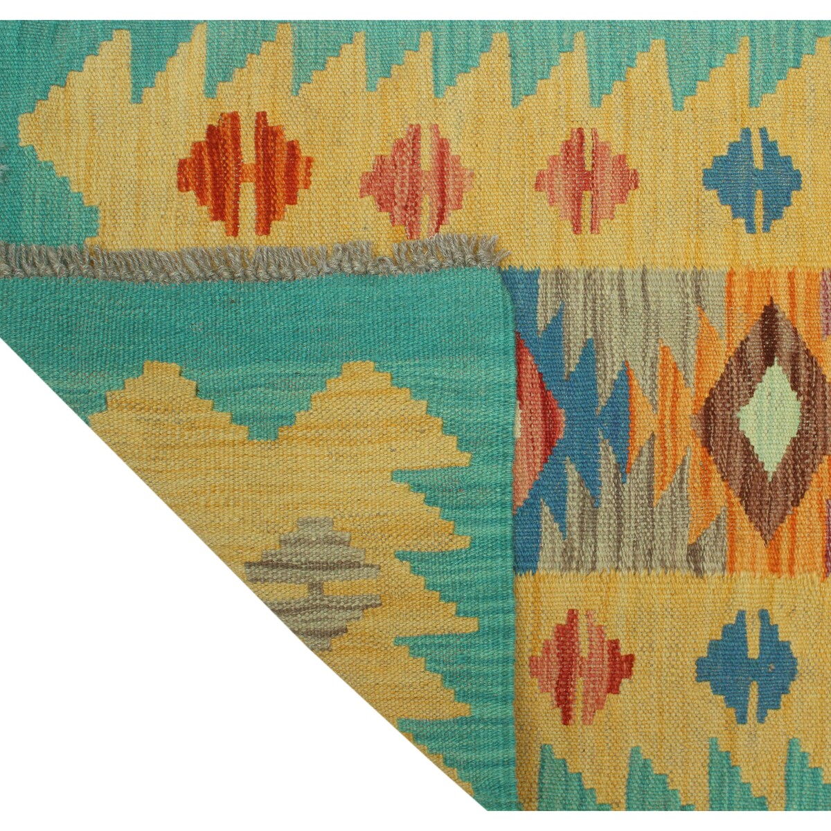 Hand-Woven Sangat Kilim Tarrence Gold/Green Runner - 1'11" x 6'3"