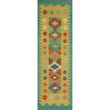 Hand-Woven Sangat Kilim Tarrence Gold/Green Runner - 1'11" x 6'3"