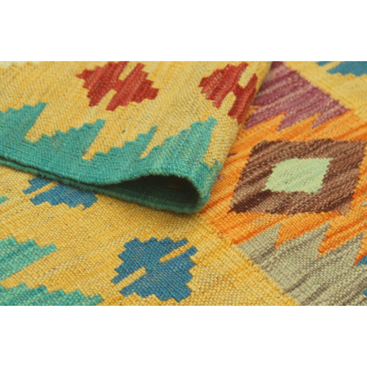 Hand-Woven Sangat Kilim Tarrence Gold/Green Runner - 1'11" x 6'3"