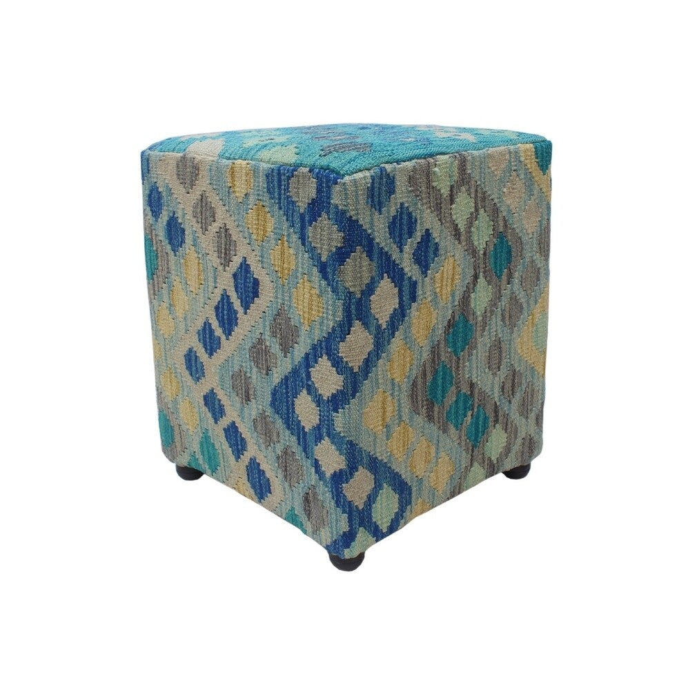 Noori Rug Sangat Ottoman Hoda, Blue (16"x16"x20")