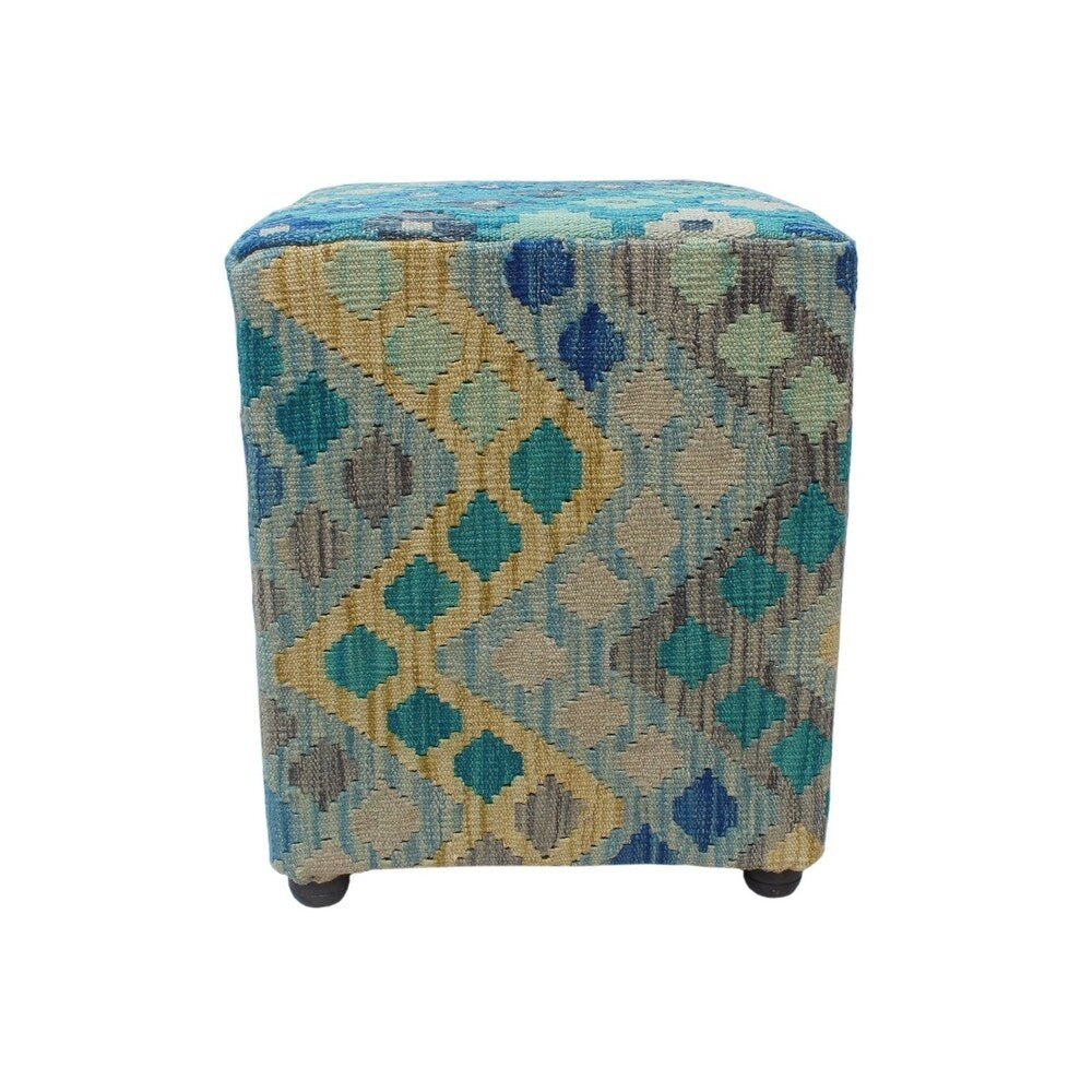Noori Rug Sangat Ottoman Hoda, Blue (16"x16"x20")