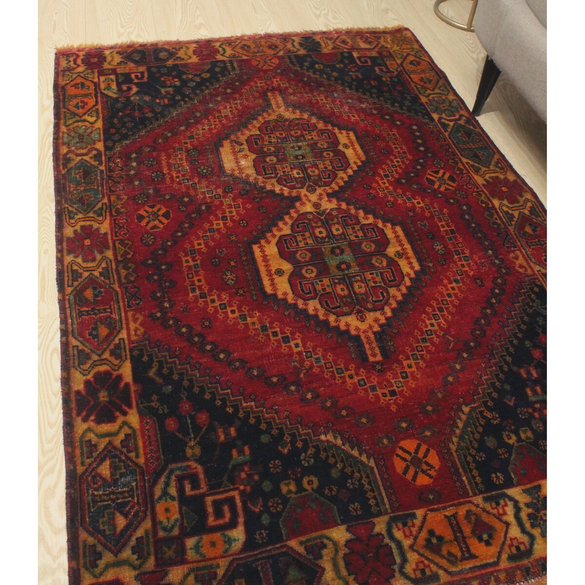 Noori Rug Vintage Beall Red/Black Rug - 4'3" x 6'3"