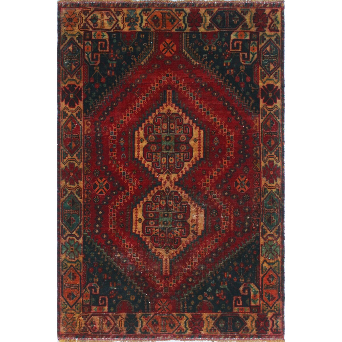 Noori Rug Vintage Beall Red/Black Rug - 4'3" x 6'3"