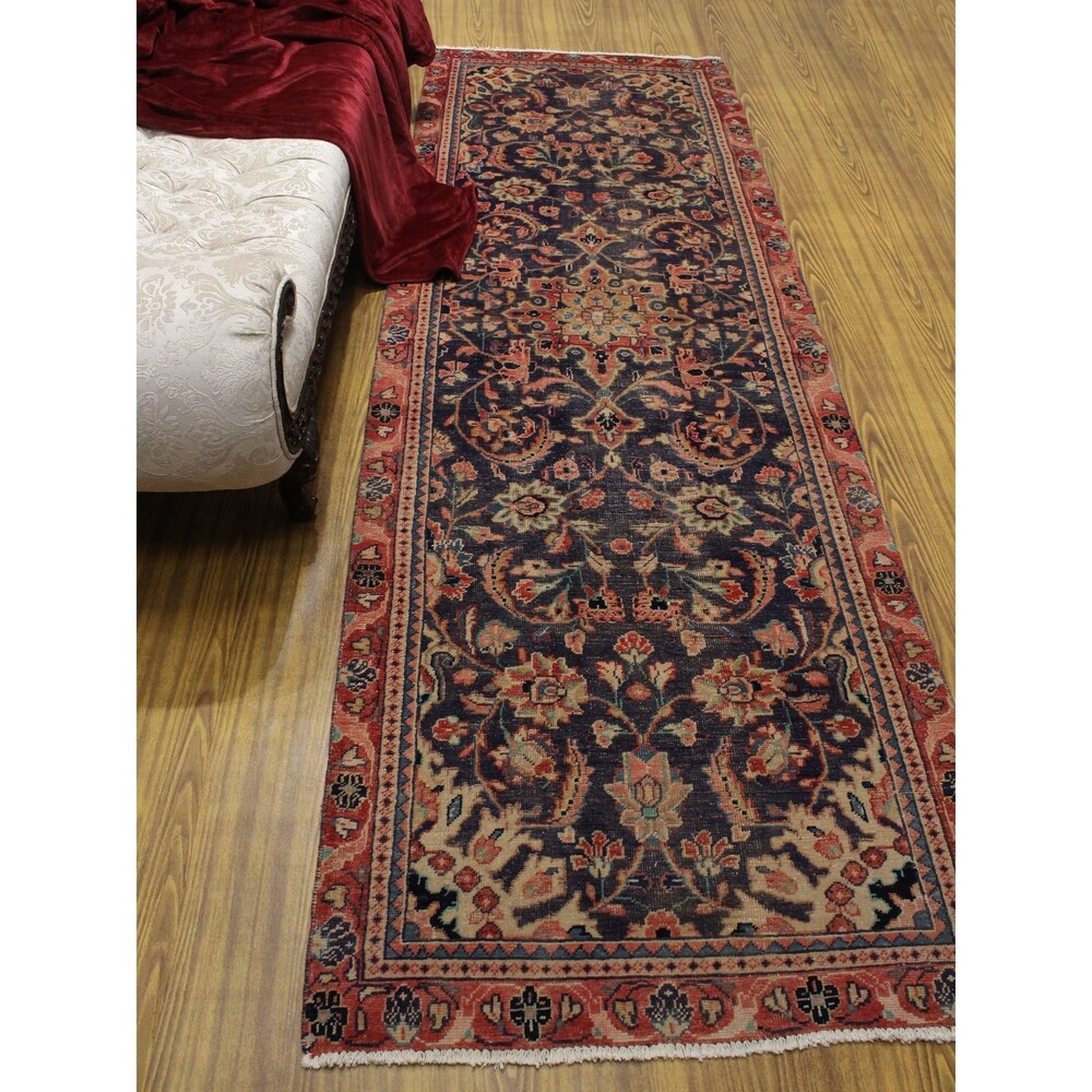 Noori Rug Vintage Distressed Jory Blue/Orange Runner - 3'2" x 9'6"