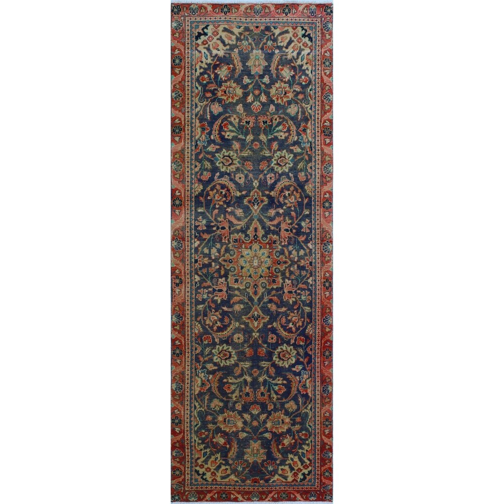 Noori Rug Vintage Distressed Jory Blue/Orange Runner - 3'2" x 9'6"