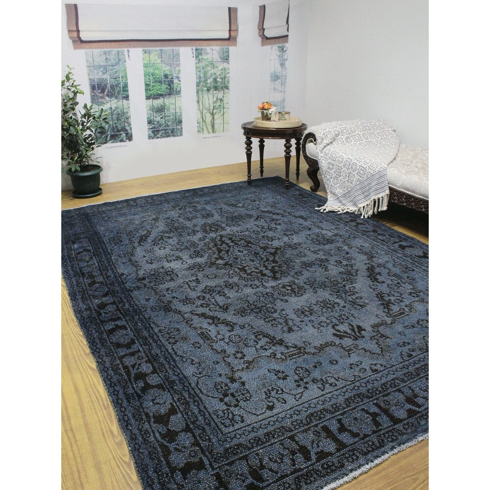 Noori Rug Vintage Distressed Overdyed Awad Blue/Brown Rug - 6'8" x 9'5"