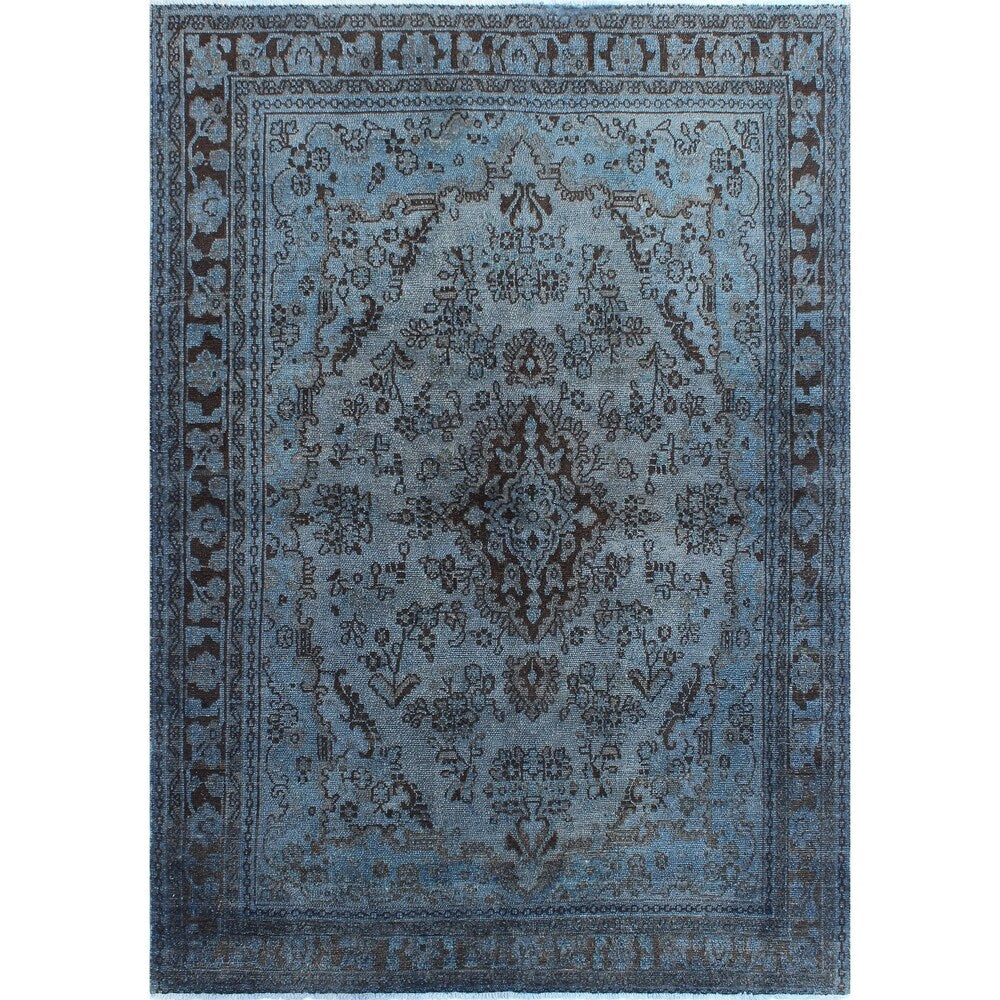 Noori Rug Vintage Distressed Overdyed Awad Blue/Brown Rug - 6'8" x 9'5"