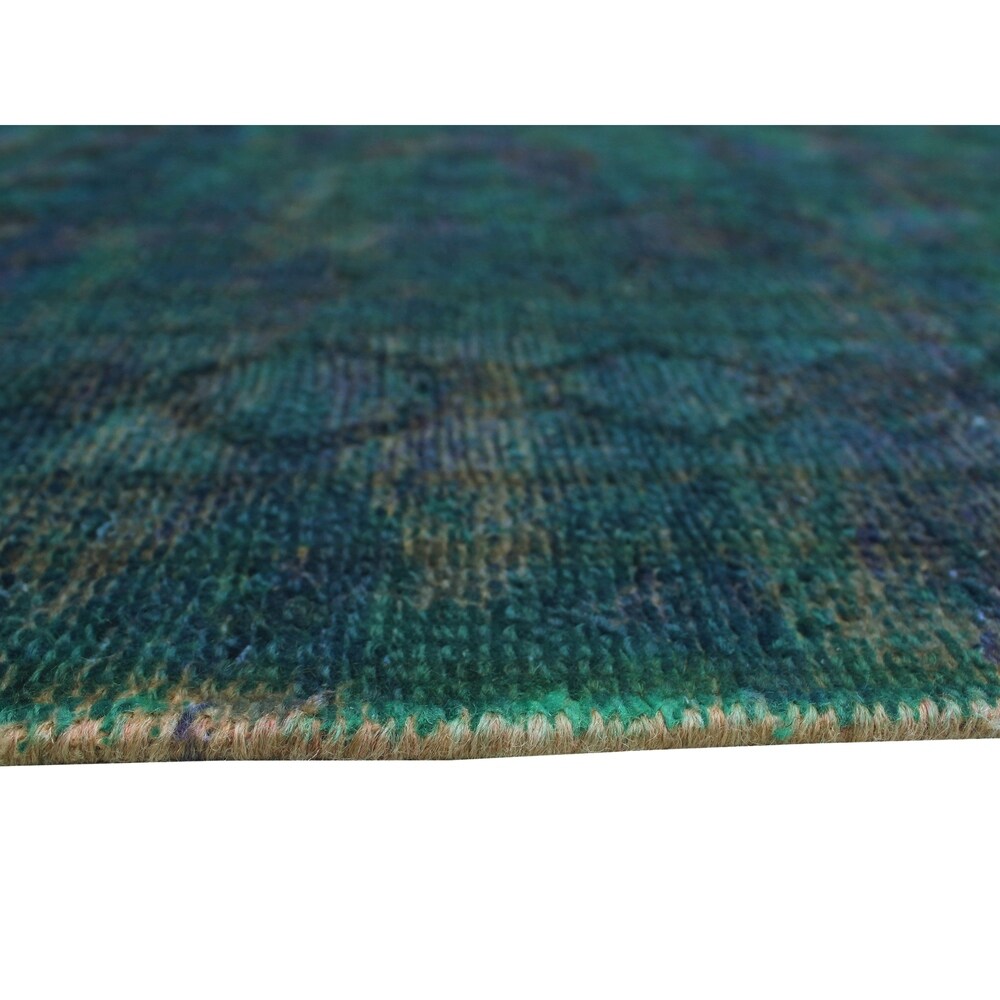 Noori Rug Vintage Distressed Overdyed Dilobar Green/Purple Rug - 6'7" x 9'2"