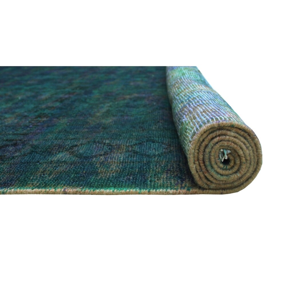 Noori Rug Vintage Distressed Overdyed Dilobar Green/Purple Rug - 6'7" x 9'2"