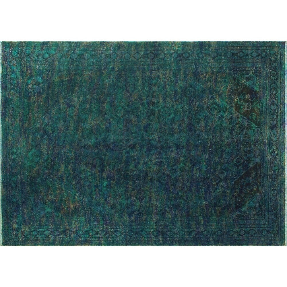 Noori Rug Vintage Distressed Overdyed Dilobar Green/Purple Rug - 6'7" x 9'2"