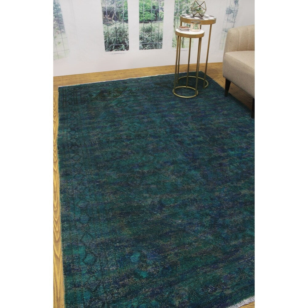 Noori Rug Vintage Distressed Overdyed Dilobar Green/Purple Rug - 6'7" x 9'2"