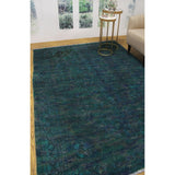 Noori Rug Vintage Distressed Overdyed Dilobar Green/Purple Rug - 6'7" x 9'2"