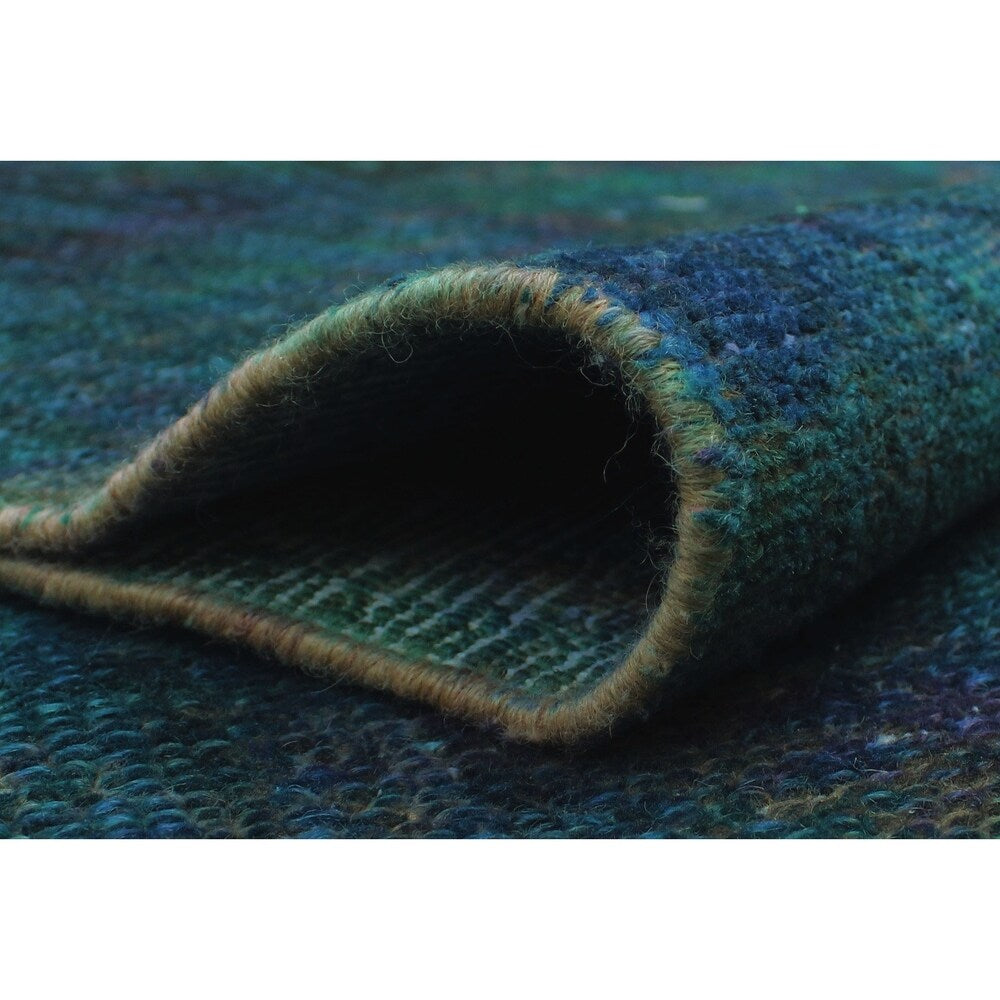 Noori Rug Vintage Distressed Overdyed Dilobar Green/Purple Rug - 6'7" x 9'2"